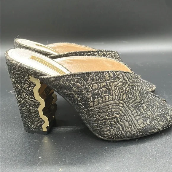 Louise et Cie Black and Gold Mules with Shimmery Finish - Picture 4 of 8